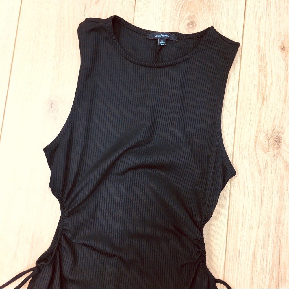 ambiance black sleeveless ribbed knit mini dress cocktail prom date night small